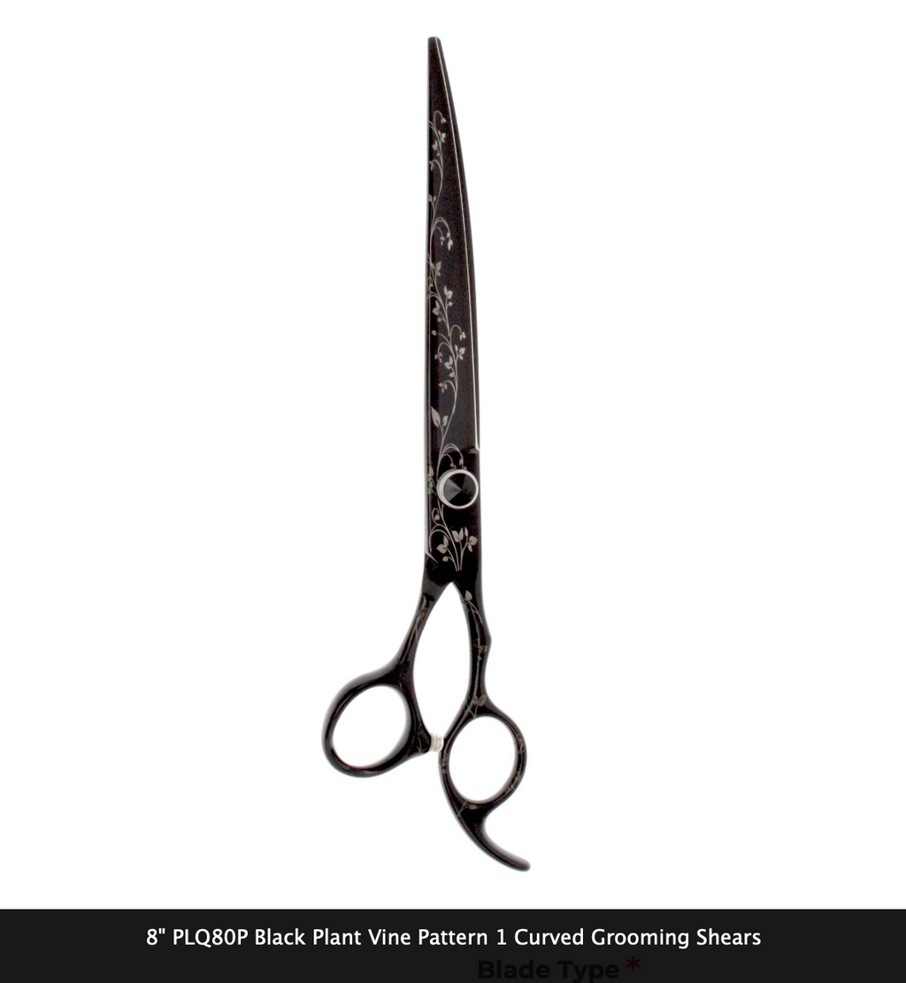 8" PLQ80P Black Vine Vogue Straight or Curved Grooming Shear