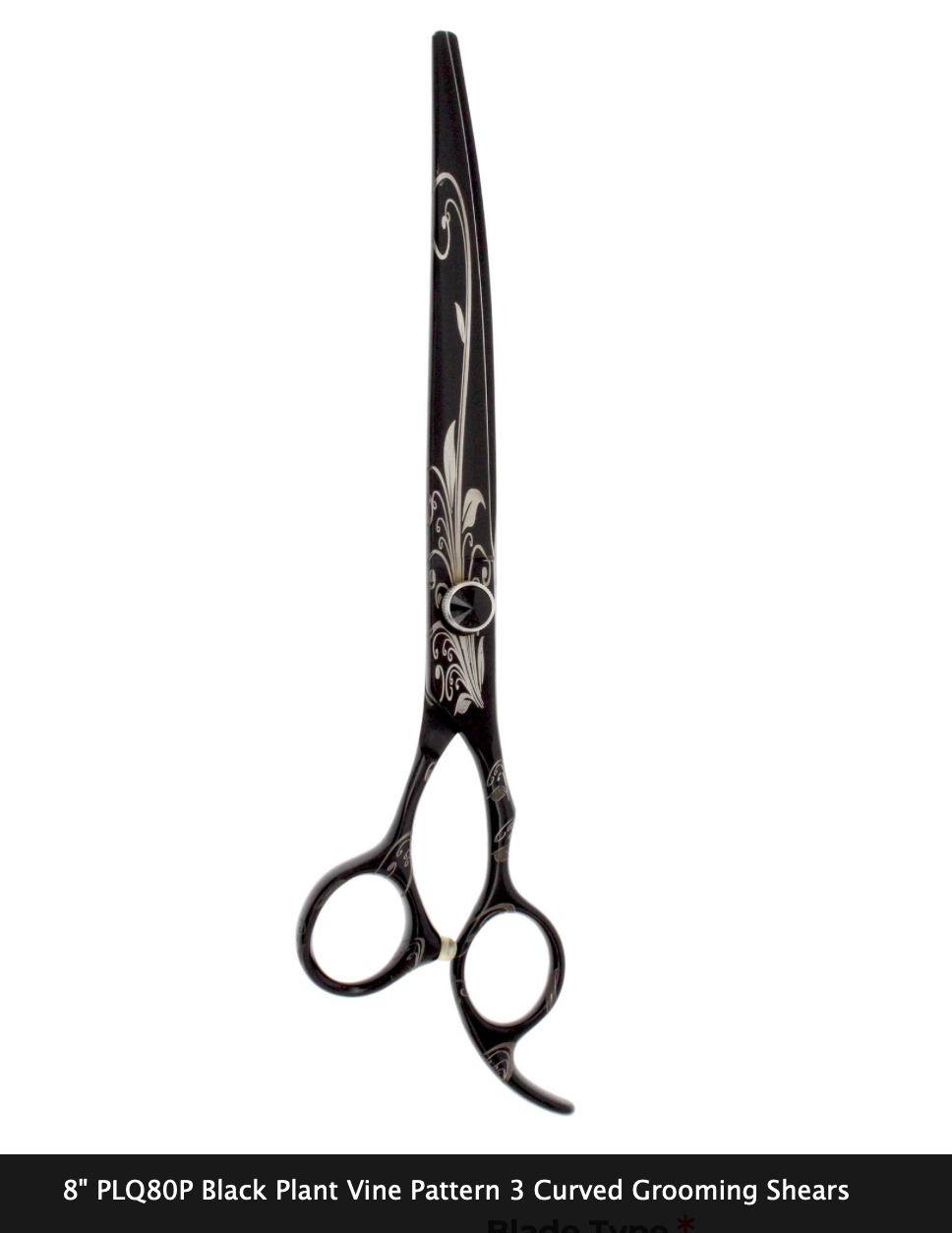 8" PLQ80P Black Vine Vogue Straight or Curved Grooming Shear