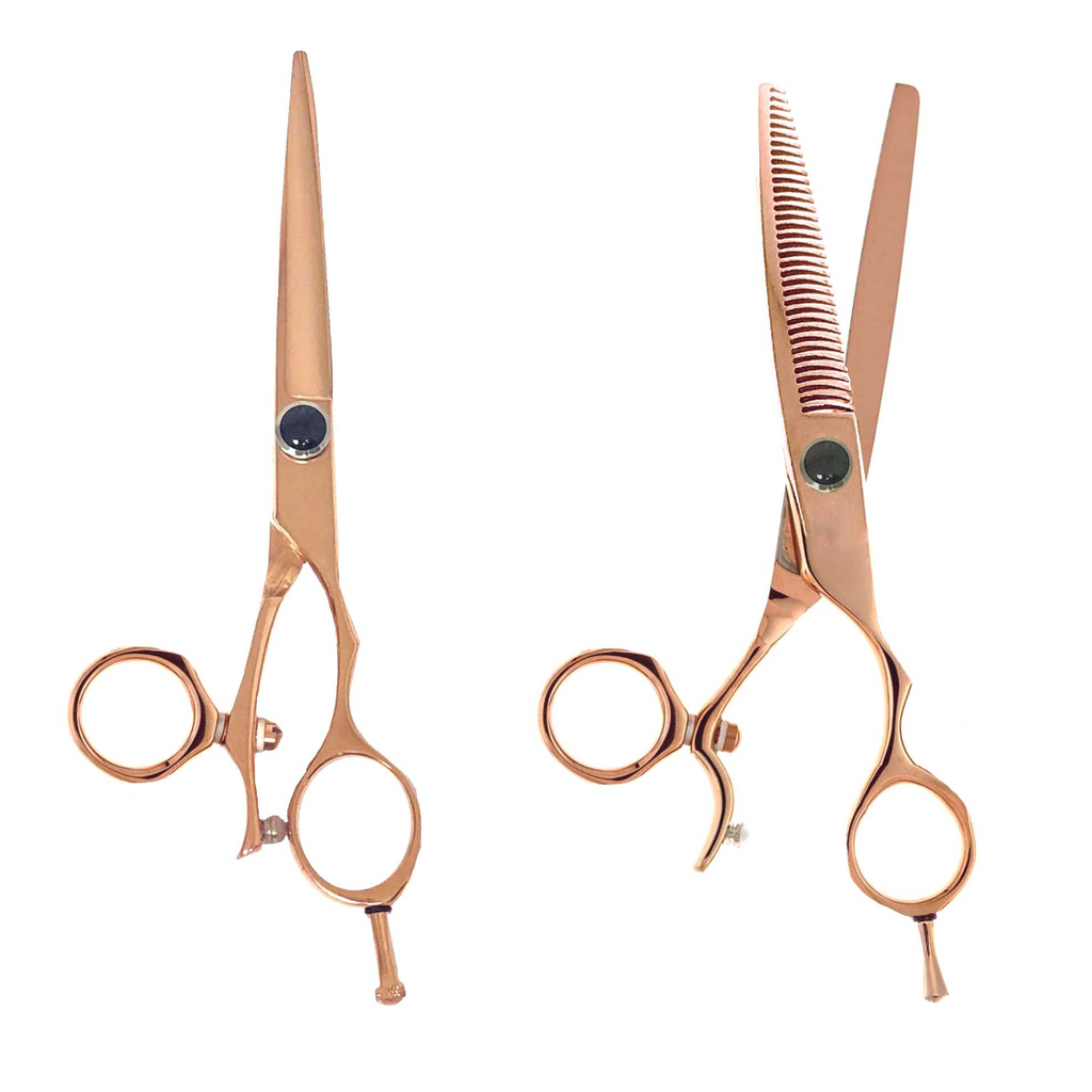 2 Pc RZLS Rose Gold 30 Tooth Thinner Swivel Scissor Set