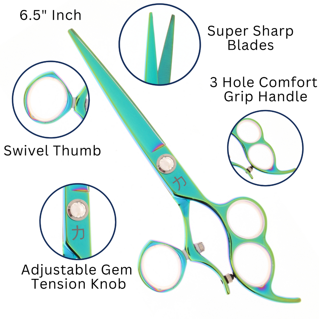 Trifecta 3 Hole Mermaid Green Swivel Beauty Shears